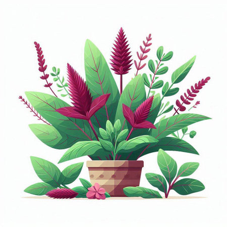 Flowerpot with herbs and plants. Vector illustration in cartoon styleのイラスト素材