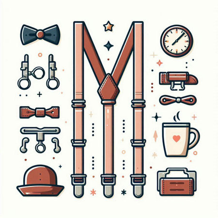 Vector set of men's accessories. Bow tie, hat, bow tie, belt, glasses, suspenders.のイラスト素材