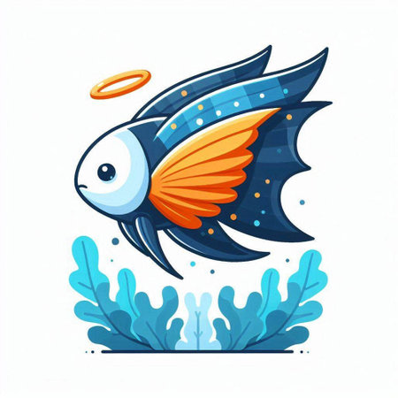 Vector illustration of a cute cartoon fish in the sea on a white background.のイラスト素材