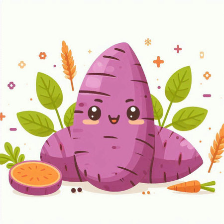 Sweet potato cartoon character. Cute sweet potato vector illustration. Sweet potato vegetable characterのイラスト素材