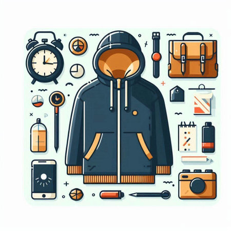 Vector illustration of a man in a jacket and a cap with a backpack. Flat style.のイラスト素材