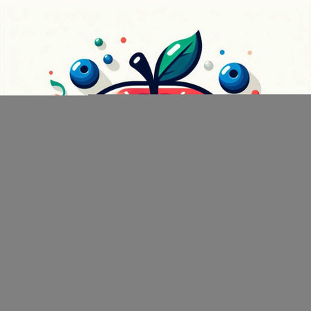 Funny cartoon apple with leaves and berries. Vector illustration of fruit.のイラスト素材