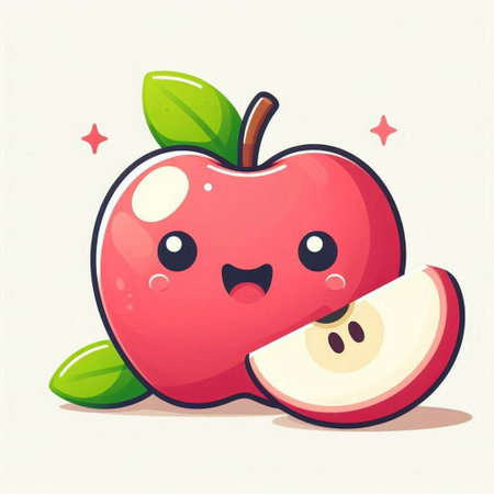 Cute cartoon apple fruit character isolated on white background. Vector illustration.のイラスト素材