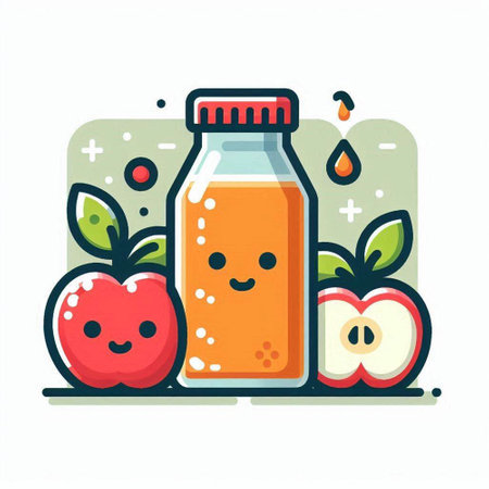 Apple juice in a bottle. Vector illustration in a flat style.のイラスト素材