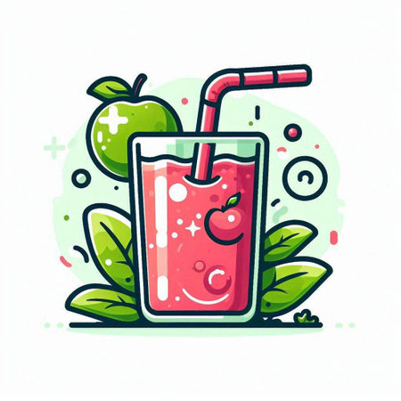 Cocktail with cherry and green leaves. Vector illustration in cartoon style.のイラスト素材