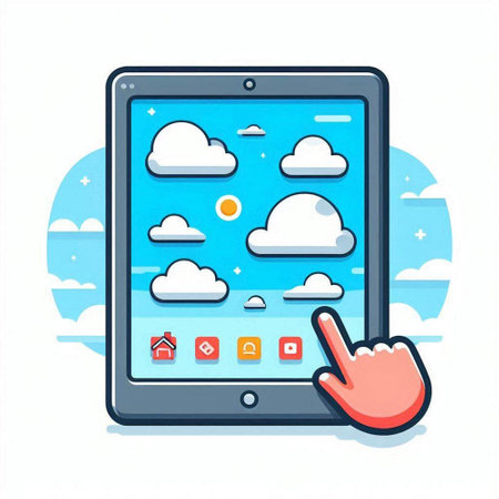 Tablet PC with cloud computing concept. Vector illustration in flat styleのイラスト素材