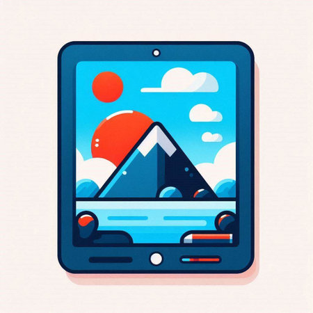 Smartphone with a mountain on the screen. Flat style vector illustration.のイラスト素材