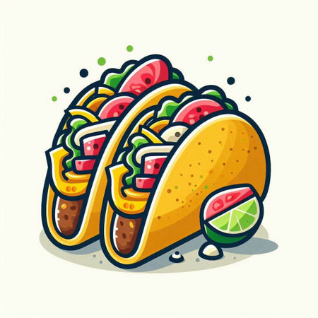 Illustration of tacos with lime on white background. Vector illustration.のイラスト素材