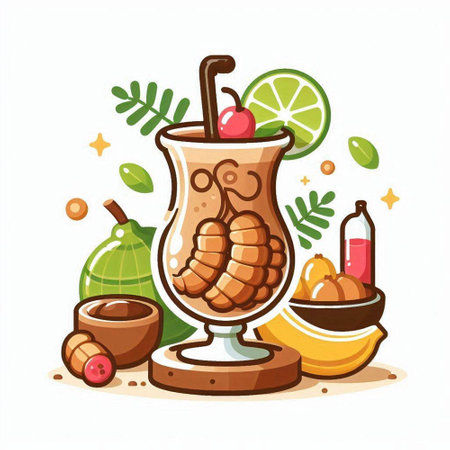 Cocktail with ice cream, fruit and chocolate. Vector illustration.のイラスト素材