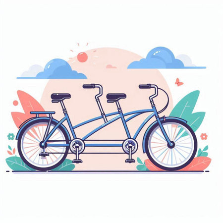 Bicycles in the park. Vector illustration in flat style.のイラスト素材