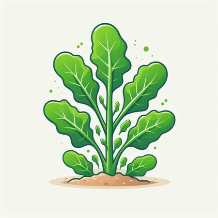 Illustration of a green lettuce plant growing in the soil on a white backgroundのイラスト素材