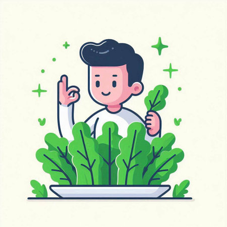 Vector illustration of a man with a salad in his hands. Flat style.のイラスト素材