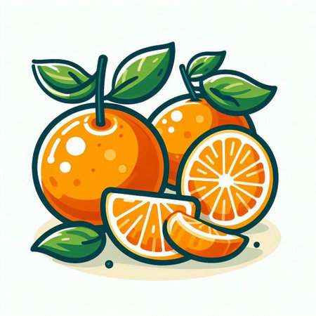 Citrus fruit icon. Vector illustration of ripe orange with leaves.のイラスト素材