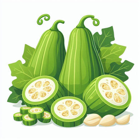 Illustration of green zucchini on white background. Vector illustration.のイラスト素材