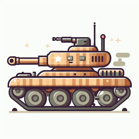 Cartoon tank on a white background. Vector illustration in flat style.のイラスト素材