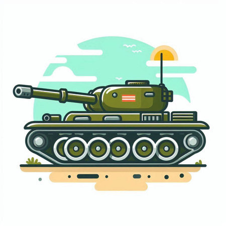 Cartoon tank isolated on white background. Vector illustration in flat style.のイラスト素材