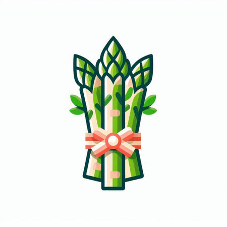 Bunch of green asparagus with a bow. Vector illustrationのイラスト素材