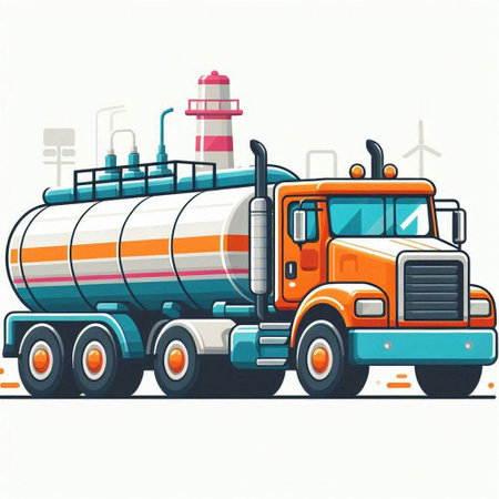 Truck with oil tank on white background. Vector illustration in cartoon style.のイラスト素材