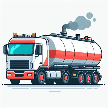 Truck with tank. Vector illustration in flat cartoon style. Isolated on white background.のイラスト素材