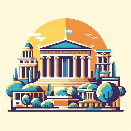 Vector illustration of the famous building of the Academy of Athens, Greeceのイラスト素材