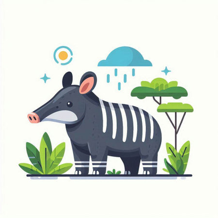 Zebra in the jungle. Cute cartoon animal vector illustration.のイラスト素材