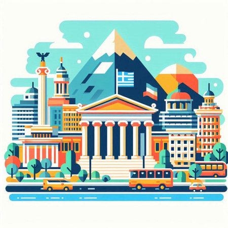 Flat design modern vector illustration concept of cityscape, buildings and roadsのイラスト素材