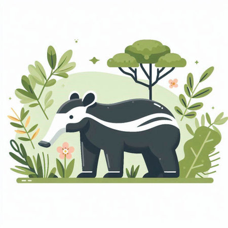 Vector illustration of a cute anteater in the jungle. Flat style.のイラスト素材