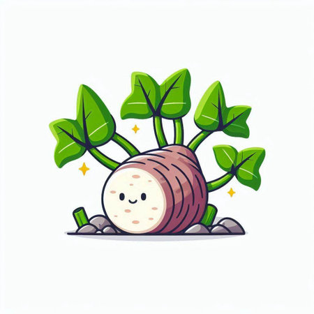Illustration of Cute Taro Vegetable Character on White Backgroundのイラスト素材