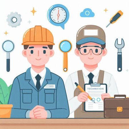 Engineer man and engineer man in uniform and hard hat. Vector illustrationのイラスト素材