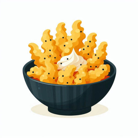 Illustration of deep fried squid with mayonnaise in a bowlのイラスト素材