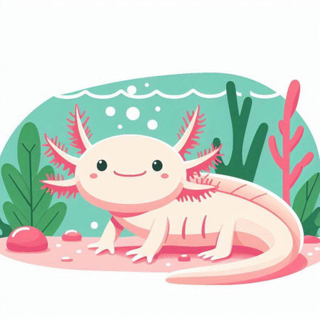 Vector illustration of a cute pink catfish on the sand in the seaのイラスト素材