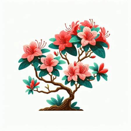 Azalea blossoms on a white background. Vector illustration.のイラスト素材