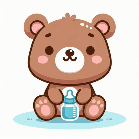 Cute teddy bear with a bottle of milk. Vector illustration.のイラスト素材