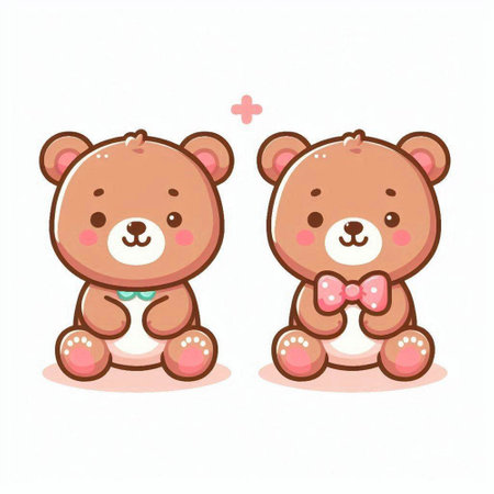 Cute bear couple isolated on a white background. Vector illustration.のイラスト素材