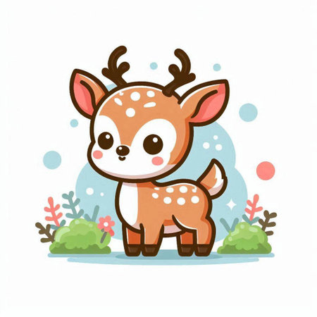 Cute cartoon deer on the background of the forest. Vector illustration.のイラスト素材