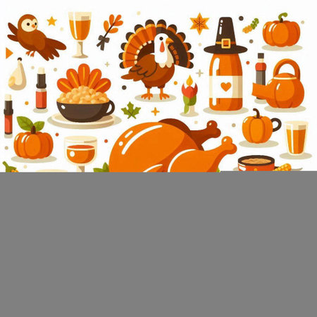Thanksgiving day flat icons set. Cartoon illustration of thanksgiving day vector icons for web designのイラスト素材