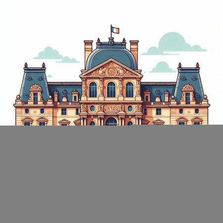 Town hall building on the background of the sky. Vector illustration.のイラスト素材