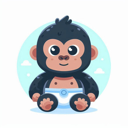 Cute cartoon monkey sitting on the floor. Vector illustration in a flat style.のイラスト素材