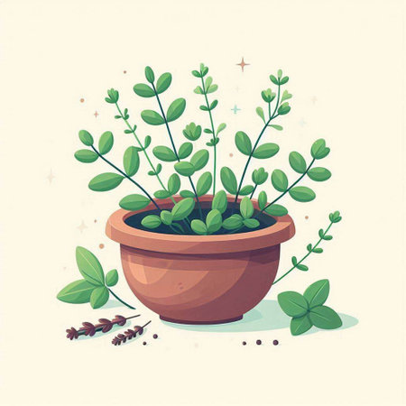 Flowerpot with herbs. Vector illustration in a flat style.のイラスト素材