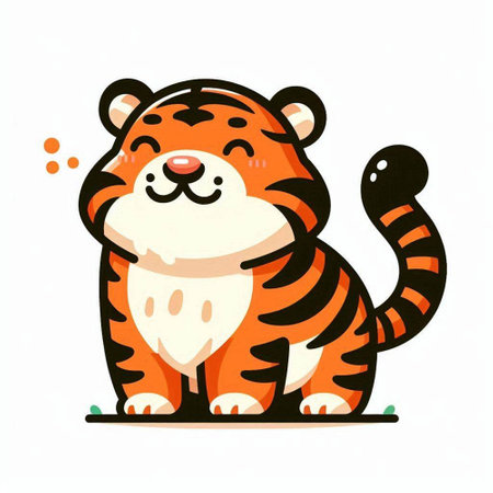 Cute tiger cartoon isolated on a white background. Vector illustration.のイラスト素材
