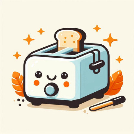 Cute cartoon toaster. Vector illustration in flat cartoon style.のイラスト素材