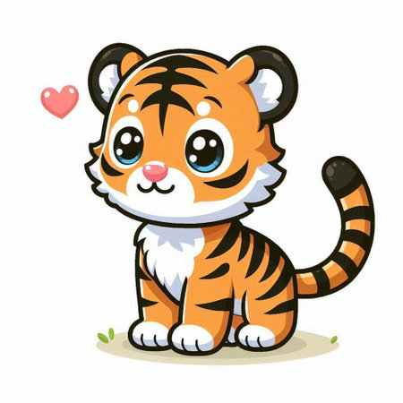Cute cartoon tiger. Vector illustration isolated on a white background.のイラスト素材