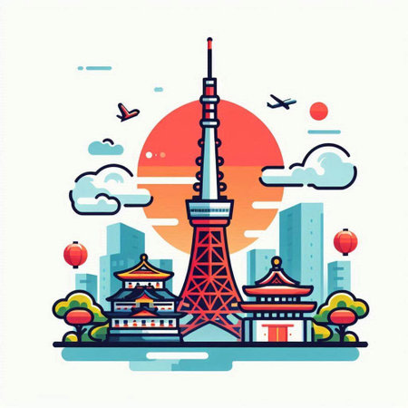 Tokyo, Japan - famous landmark. Vector illustration in flat styleのイラスト素材
