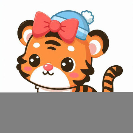 Cute tiger in a hat with a bow. Vector illustration.のイラスト素材
