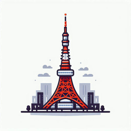 Tokyo tower, Japan landmark. Vector illustration in flat style.のイラスト素材
