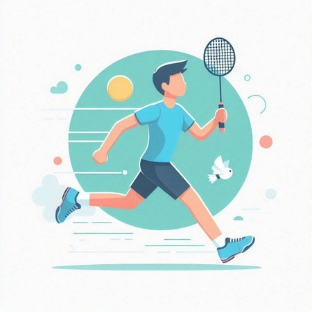 Tennis player with racket and ball. Flat style vector illustration.のイラスト素材