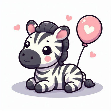 Cute cartoon zebra with heart shaped balloon. Vector illustration.のイラスト素材