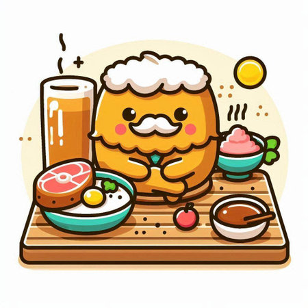 Illustration of cartoon japanese food - kawaii characterのイラスト素材