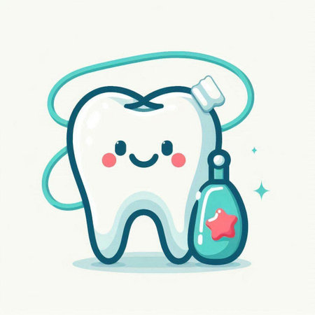 Cute cartoon tooth character with stethoscope and sanitizer. Vector illustration.のイラスト素材