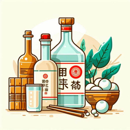 Illustration of a set of traditional Chinese food and drinks. Vector illustration.のイラスト素材